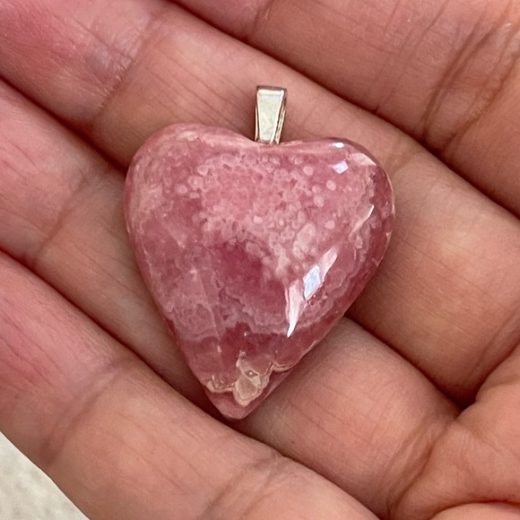 Rhodochrosite heart & 925 S-plated pendant & chain - Picture 9 of 9
